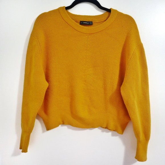 Zara Yellow Mustard Knit Cropped Sweater - Picture 1 of 5
